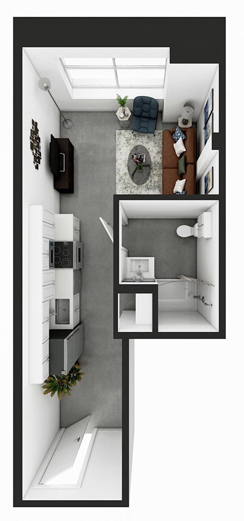 Studio Design 2 Floorplan Rendering Market Lofts on Third Apartments Homes Birmingham Alabama